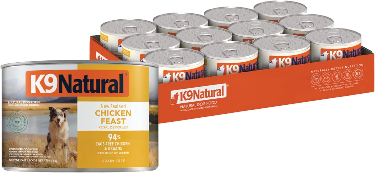 K9 Natural Lamb & King Salmon Wet Dog Food Pate, Grain-Free Premium Canned Dog Food, with Grass-Fed New Zealand Lamb, Salmon, Organs, & Ground Bone, Complete Meal for All Life Stages, 6oz, Pack of 12(Chicken)