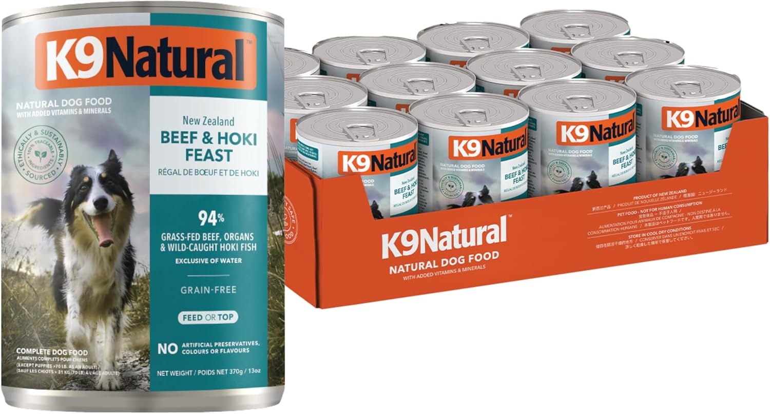 K9 Natural Lamb & King Salmon Wet Dog Food Pate, Grain-Free Premium Canned Dog Food, with Grass-Fed New Zealand Lamb, Salmon, Organs, & Ground Bone, Complete Meal for All Life Stages, 6oz, Pack of 12(Hoki & Beef) - view 8