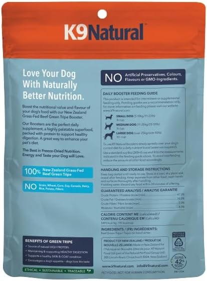K9 Natural Freeze Dried Dog Food Topper with Verified Ingredients, Organ Meat Blend for Digestive Support, Human-Grade Freeze Dried Puppy Food & Dog Topping, Lamb Green Tripe, 7oz(Beef Green Tripe)