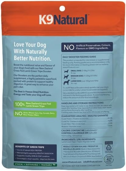 K9 Natural Freeze Dried Dog Food Topper with Verified Ingredients, Organ Meat Blend for Digestive Support, Human-Grade Freeze Dried Puppy Food & Dog Topping, Lamb Green Tripe, 7oz(Lamb Green Tripe)