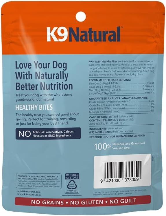 K9 Natural, Freeze-Dried Single Ingredient Dog Treats, High-Value, Low-Calorie Protein Bites for Active Dogs, Healthy Dog Training Treats, Grain-Free Reward, Chicken, 1.76oz(Venison Liver) - view 2