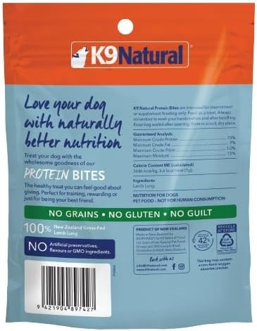 K9 Natural, Freeze-Dried Single Ingredient Dog Treats, High-Value, Low-Calorie Protein Bites for Active Dogs, Healthy Dog Training Treats, Grain-Free Reward, Chicken, 1.76oz(Lamb Lung)