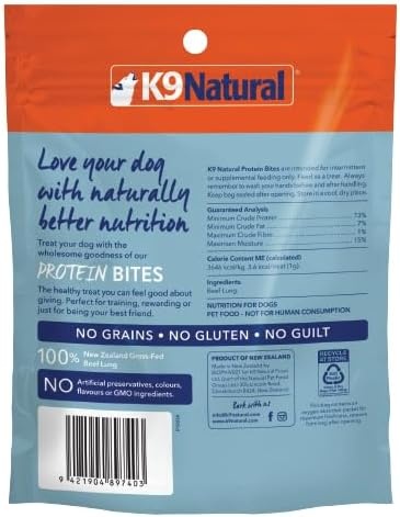 K9 Natural, Freeze-Dried Single Ingredient Dog Treats, High-Value, Low-Calorie Protein Bites for Active Dogs, Healthy Dog Training Treats, Grain-Free Reward, Chicken, 1.76oz(Beef Lung)