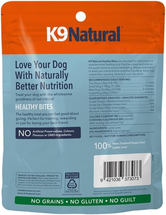 K9 Naturals, Freeze-Dried Single Ingredient Dog Treats, High-Value, Low-Calorie Protein Bites for Active Dogs, Healthy Dog Training Treats, Grain-Free Reward, Green Mussles, 1.76oz(Lamb Liver)