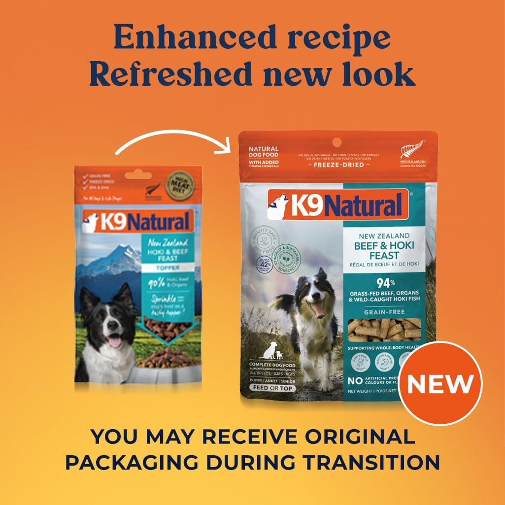 K9 Natural – Grain Free Freeze Dried Dog Food Topper – Chicken, 3.5oz(Hoki and Beef)